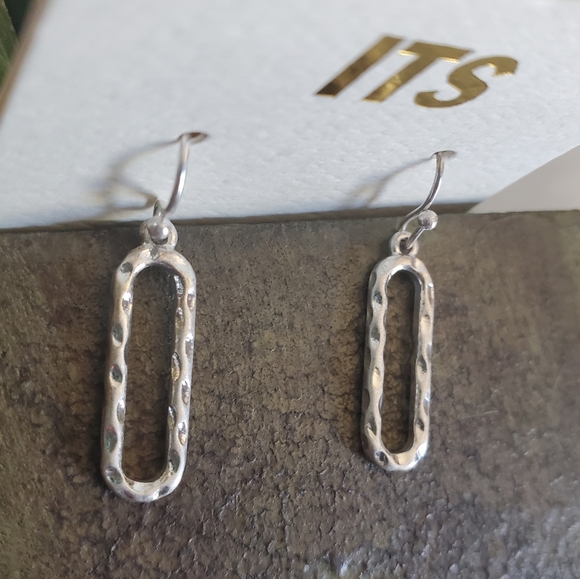 Oblong Silver tone Earrings - Picture 7 of 8